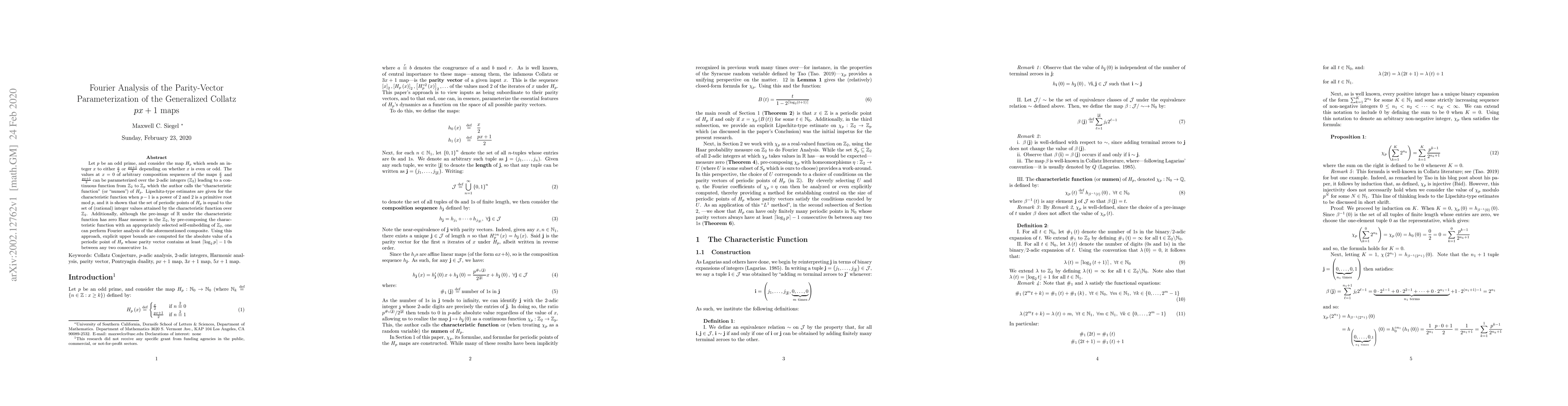 Thumbnail for Fourier Analysis of the Parity-Vector Parameterization of the
  Generalized Collatz px+1 maps