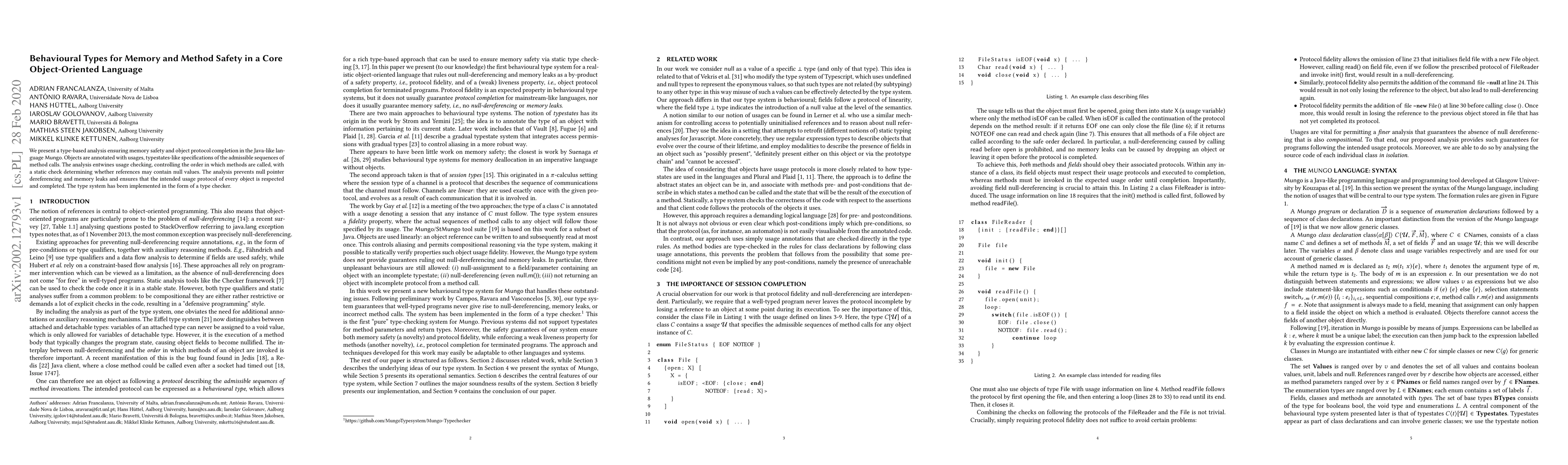 Thumbnail for Behavioural Types for Memory and Method Safety in a Core Object-Oriented
  Language