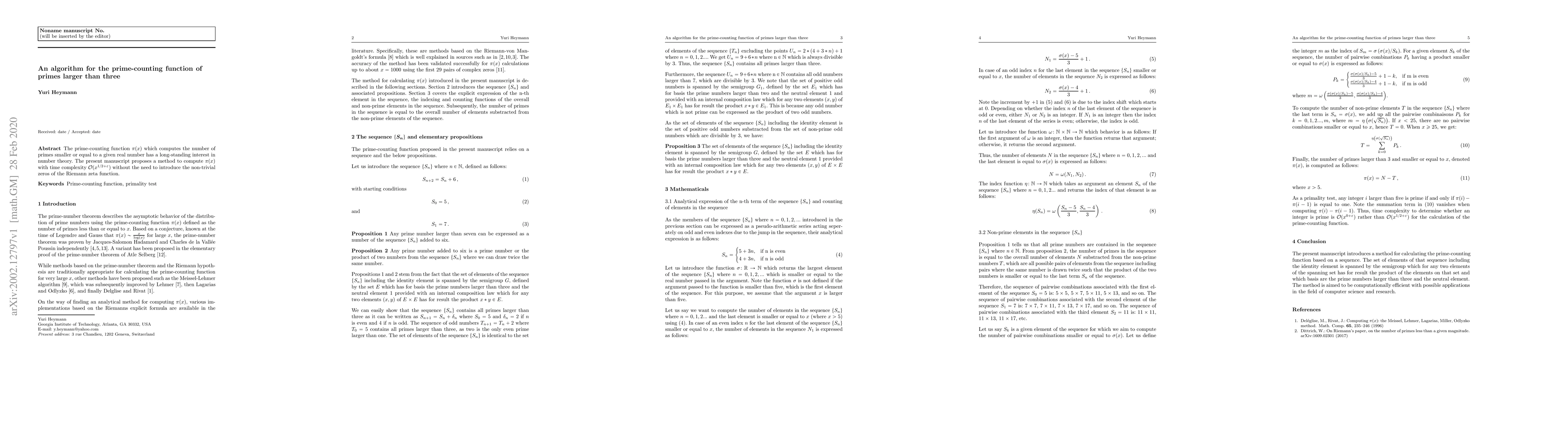 Thumbnail for An algorithm for the prime-counting function of primes larger than three