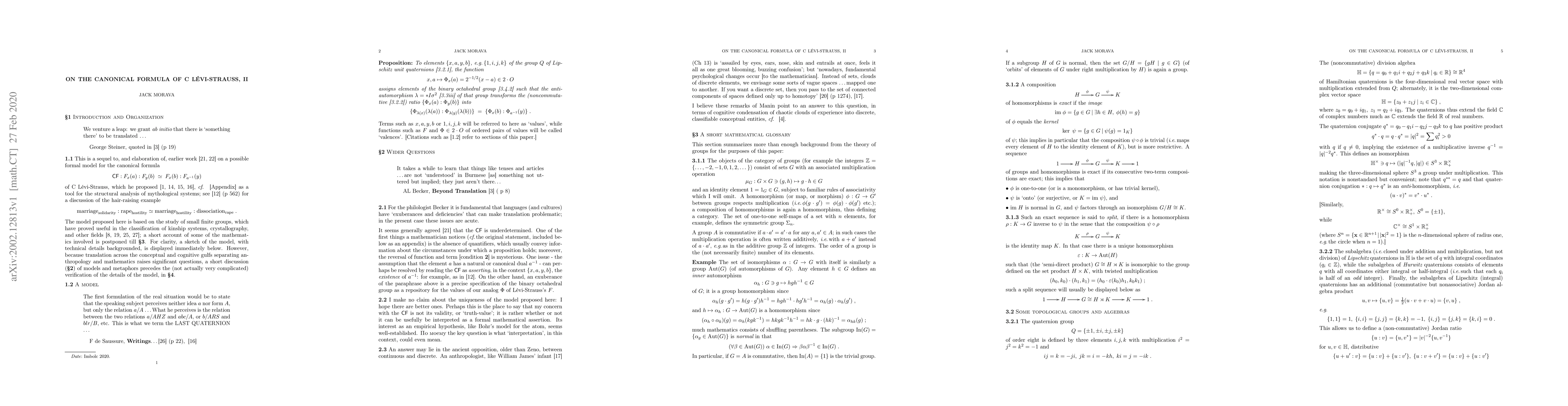 Thumbnail for On the canonical formula of C L\'evi-Strauss, II