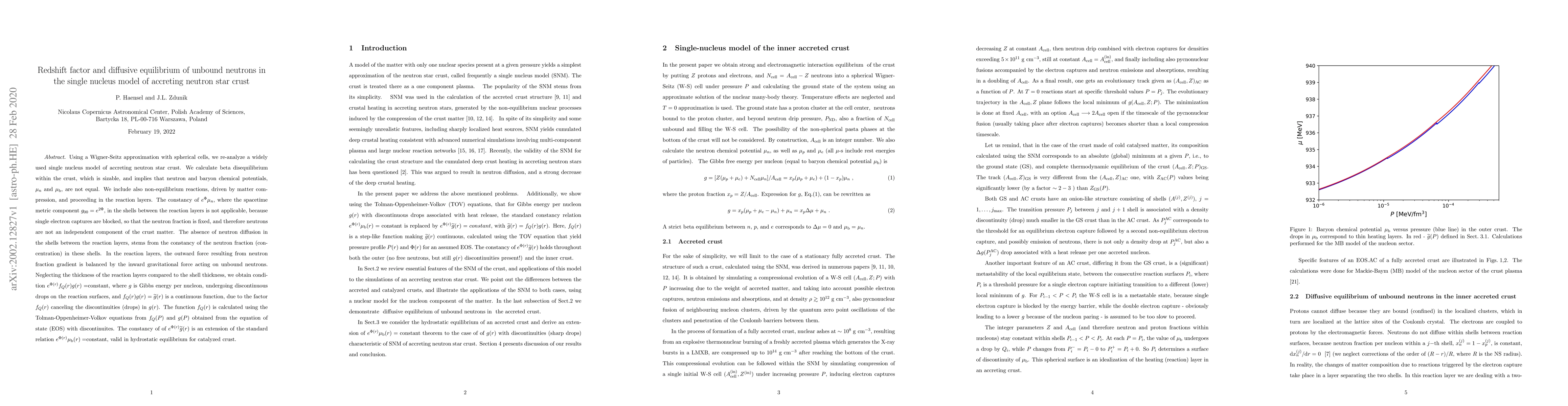 Thumbnail for Redshift factor and diffusive equilibrium of unbound neutrons in the
  single nucleus model of accreting neutron star crust