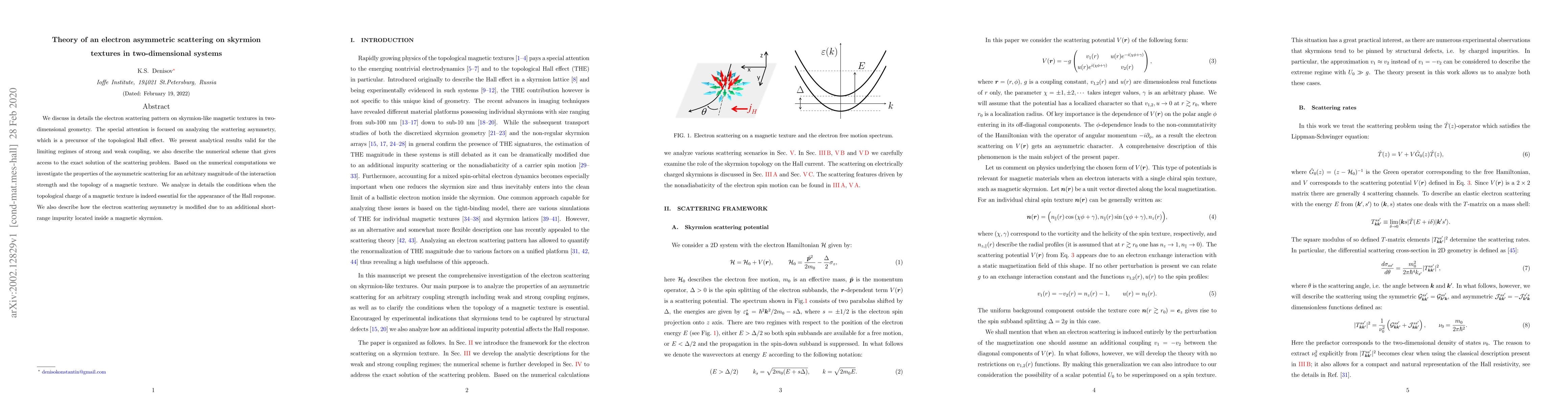 Thumbnail for Theory of an electron asymmetric scattering on skyrmion textures in
  two-dimensional systems