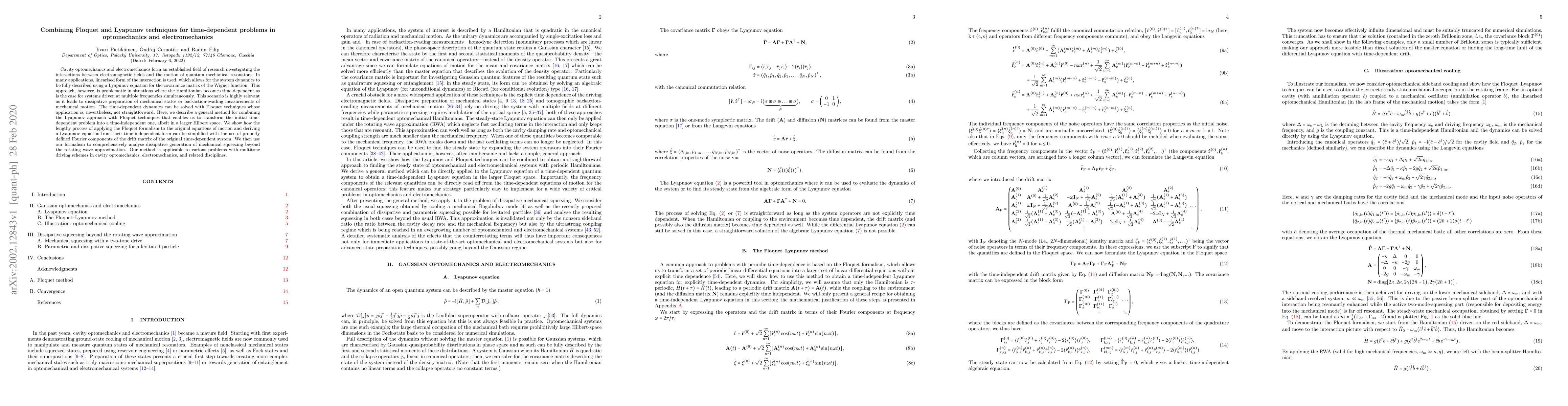 Thumbnail for Combining Floquet and Lyapunov techniques for time-dependent problems in
  optomechanics and electromechanics
