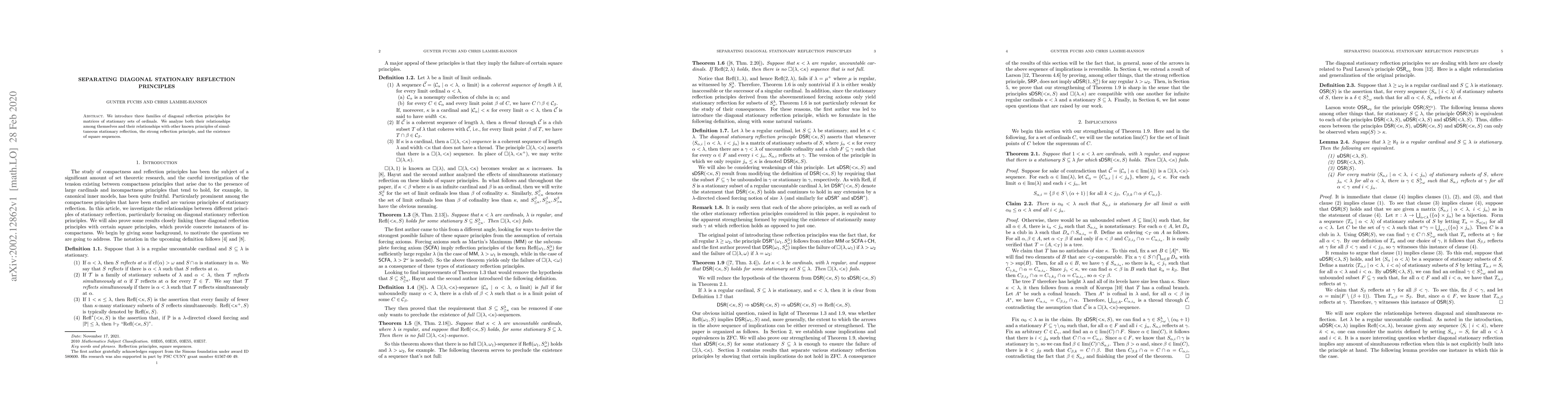 Thumbnail for Separating diagonal stationary reflection principles