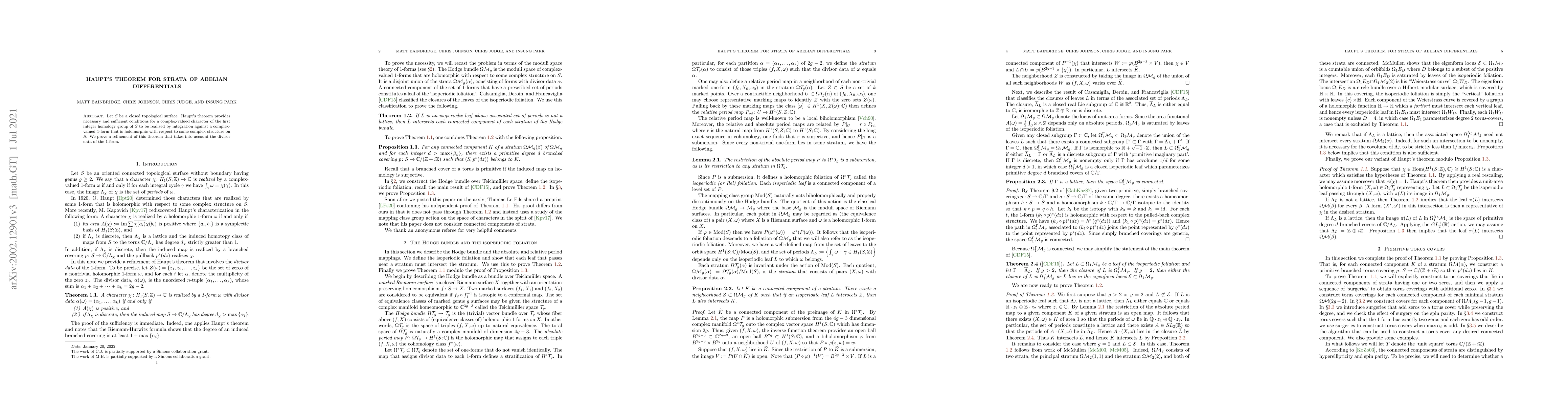 Thumbnail for Haupt's theorem for strata of abelian differentials