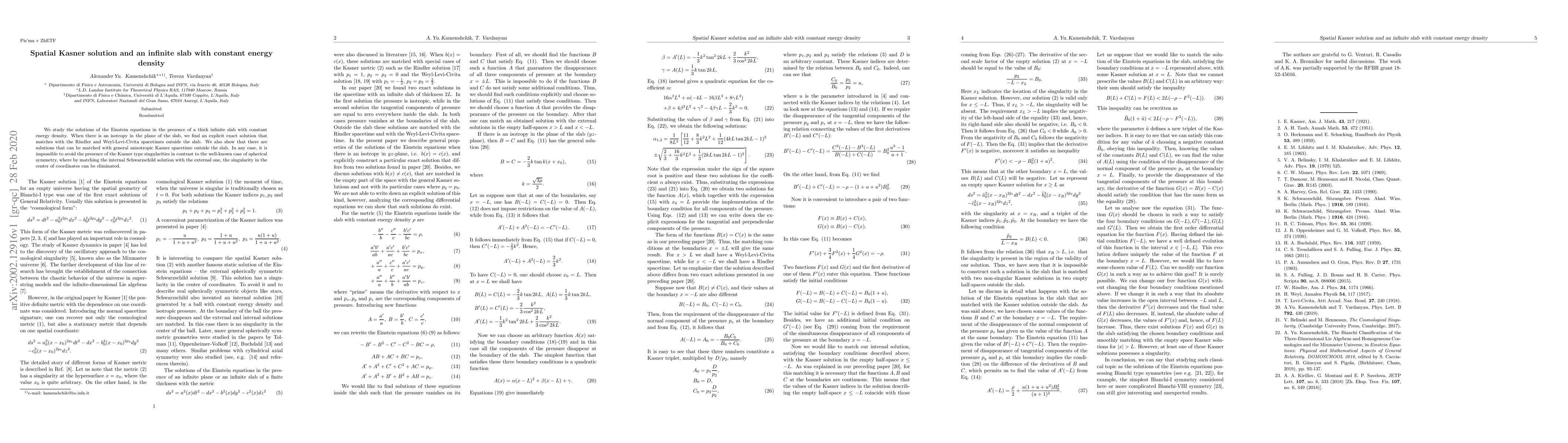 Thumbnail for Spatial Kasner solution and an infinite slab with constant energy
  density