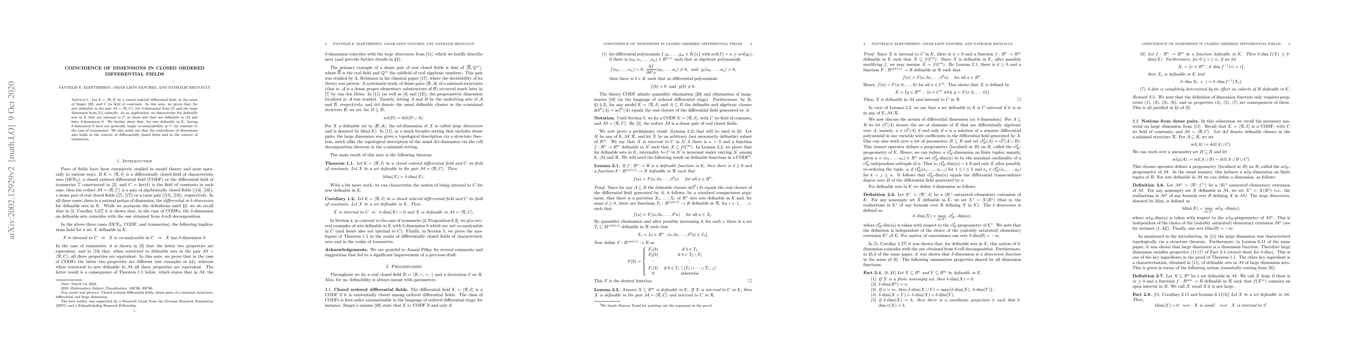 Thumbnail for Coincidence of dimensions in closed ordered differential fields