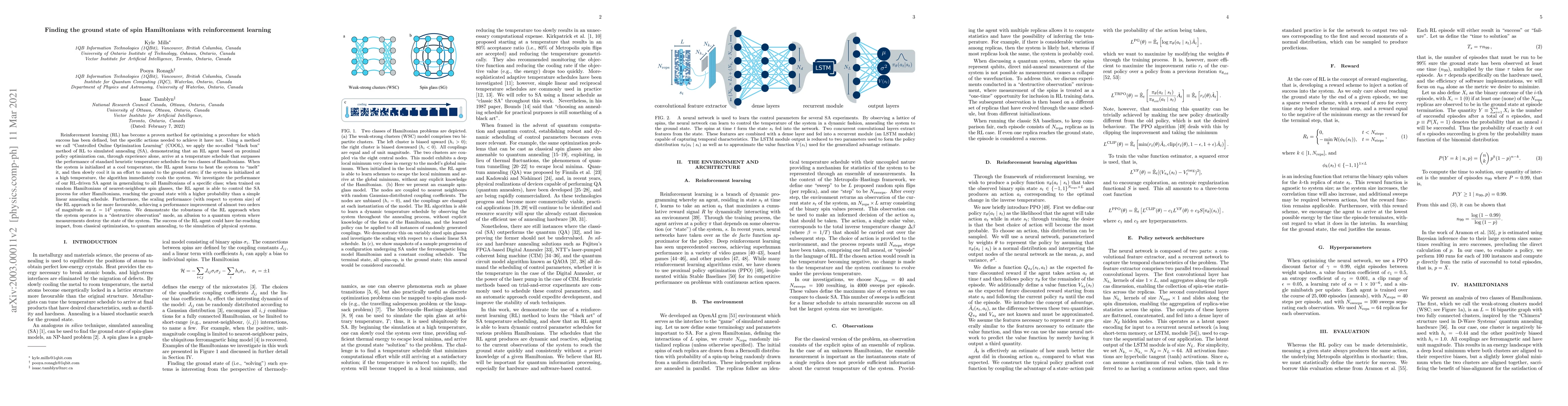 Thumbnail for Controlled Online Optimization Learning (COOL): Finding the ground state
  of spin Hamiltonians with reinforcement learning