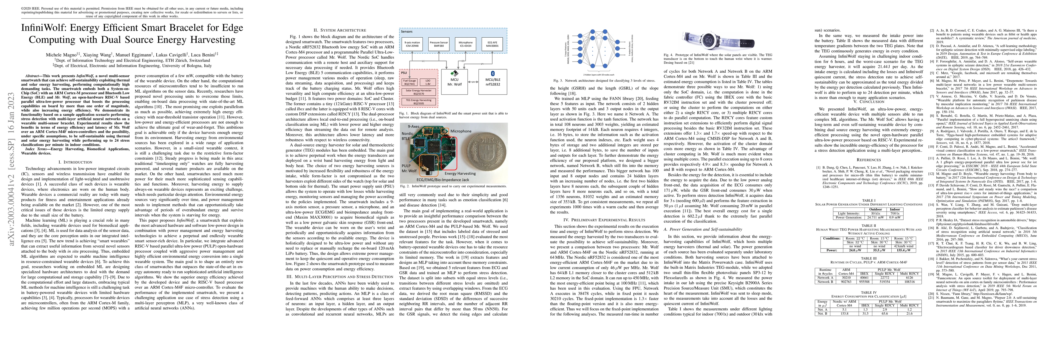 Thumbnail for InfiniWolf: Energy Efficient Smart Bracelet for Edge Computing with Dual
  Source Energy Harvesting