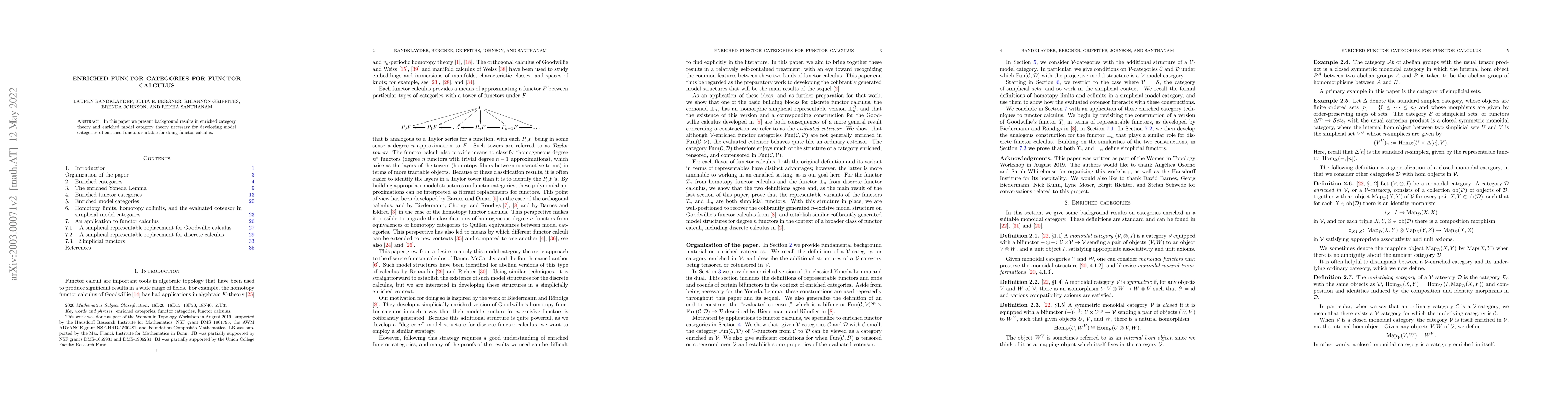 Thumbnail for Enriched functor categories for functor calculus