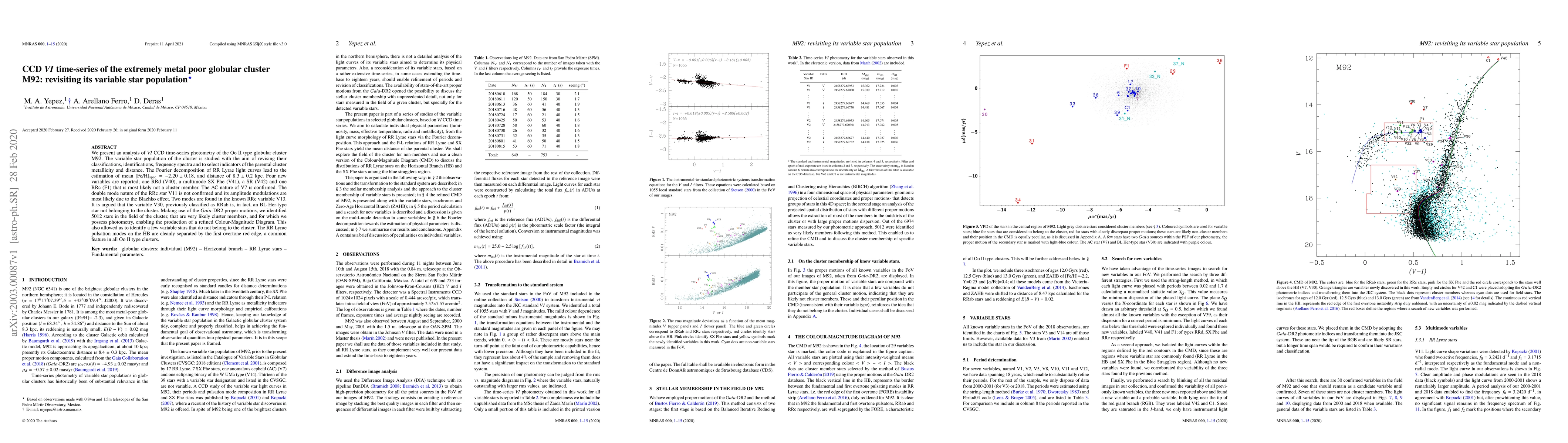 Thumbnail for CCD \emph{VI} time-series of the extremely metal poor globular cluster
  M92: revisiting its variable star population