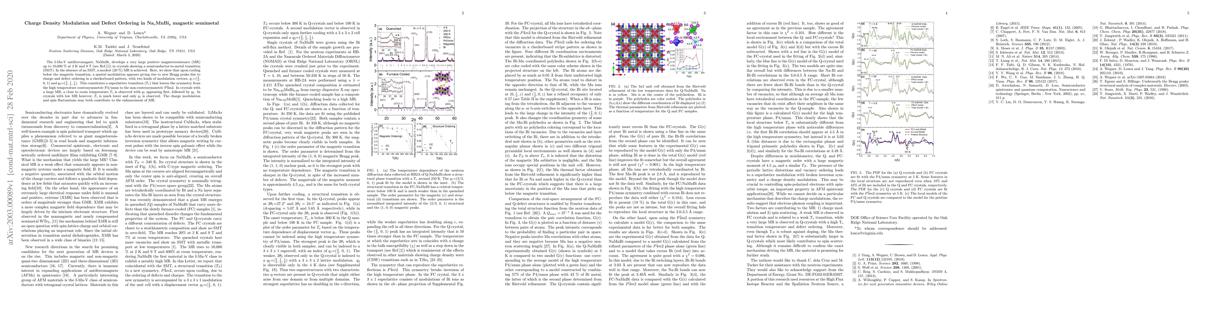 Thumbnail for Charge Density Modulation and Defect Ordering in Na$_x$MnBi$_y$ magnetic
  semimetal