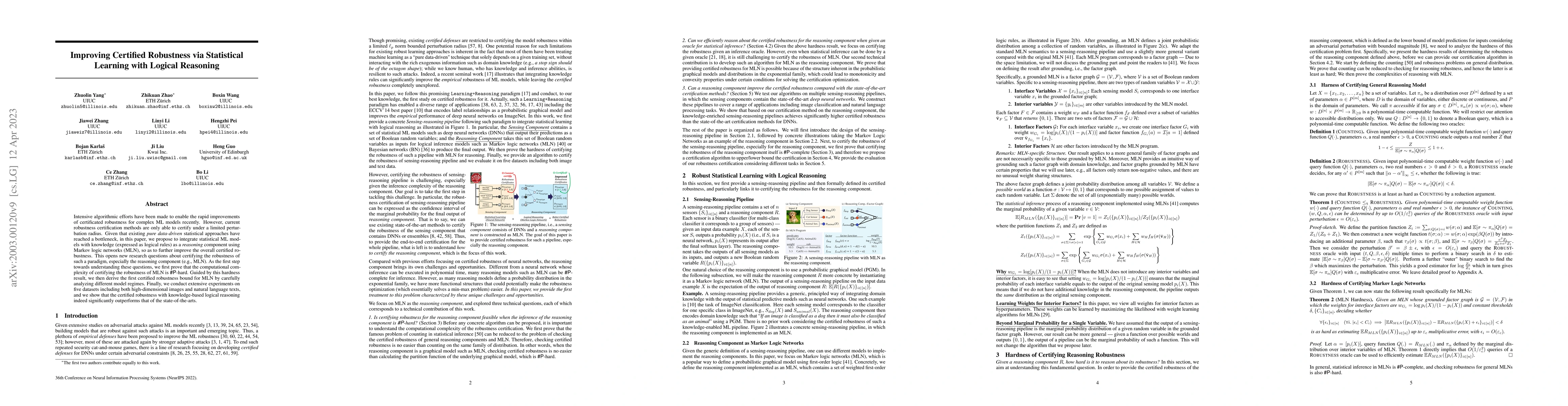 Thumbnail for Improving Certified Robustness via Statistical Learning with Logical
  Reasoning