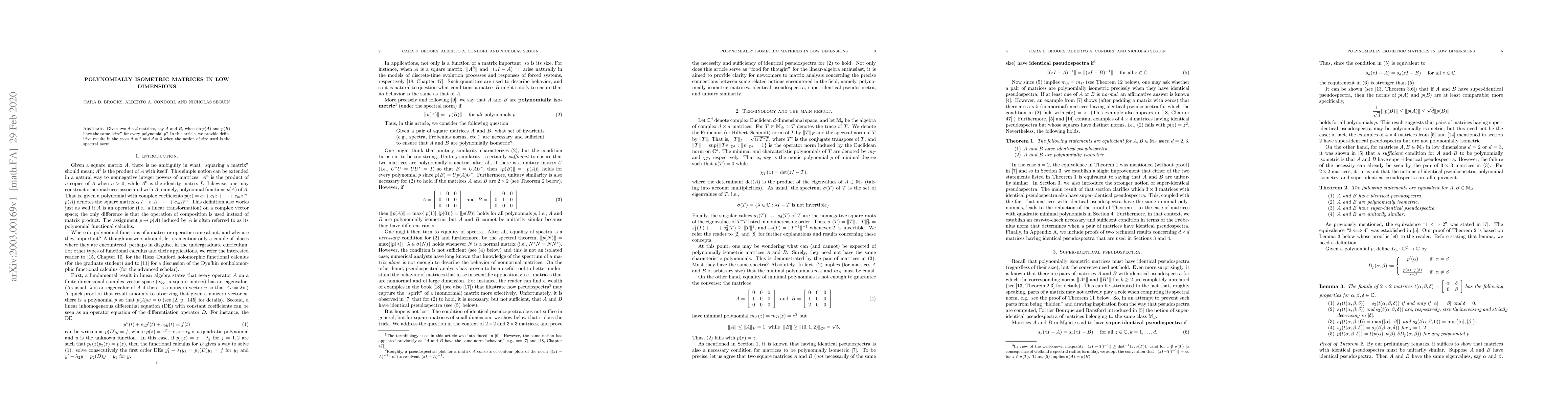 Thumbnail for Polynomially Isometric Matrices in Low Dimensions