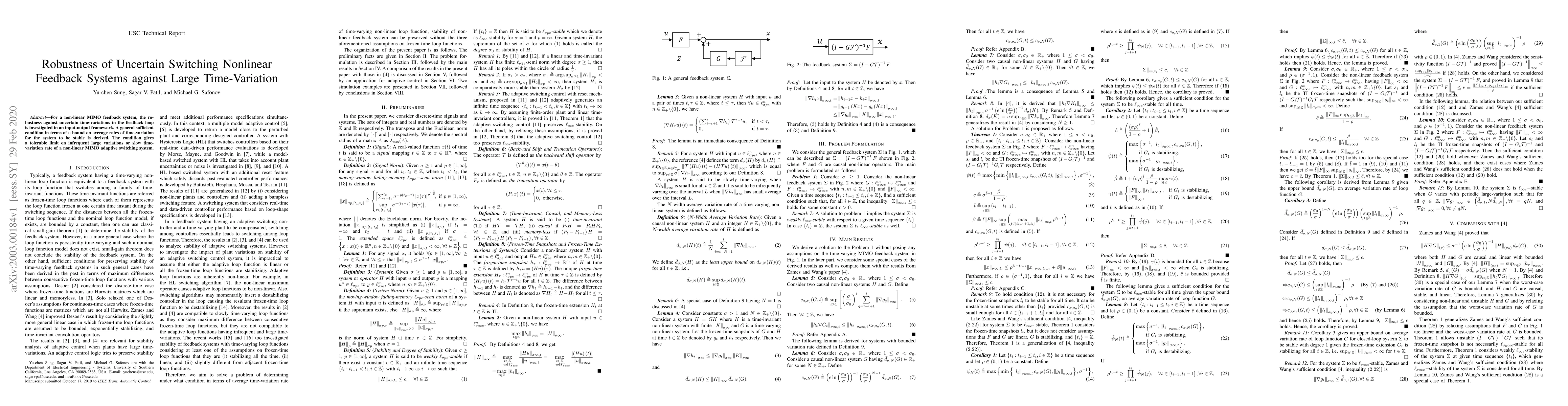 Thumbnail for Robustness of Uncertain Switching Nonlinear Feedback Systems against
  Large Time-Variation