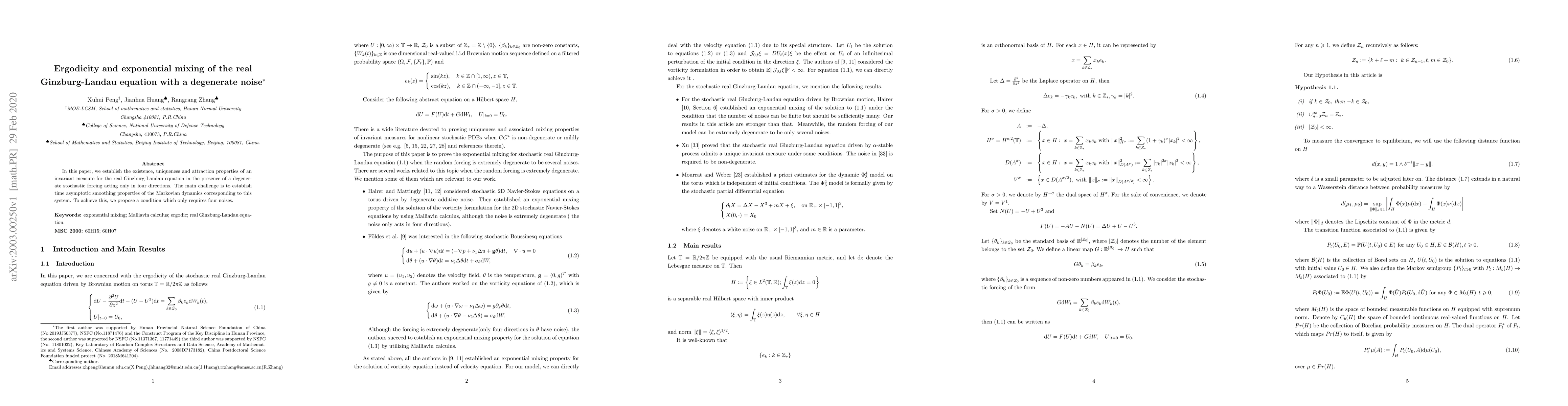 Thumbnail for Ergodicity and exponential mixing of the real Ginzburg-Landau equation
  with a degenerate noiss