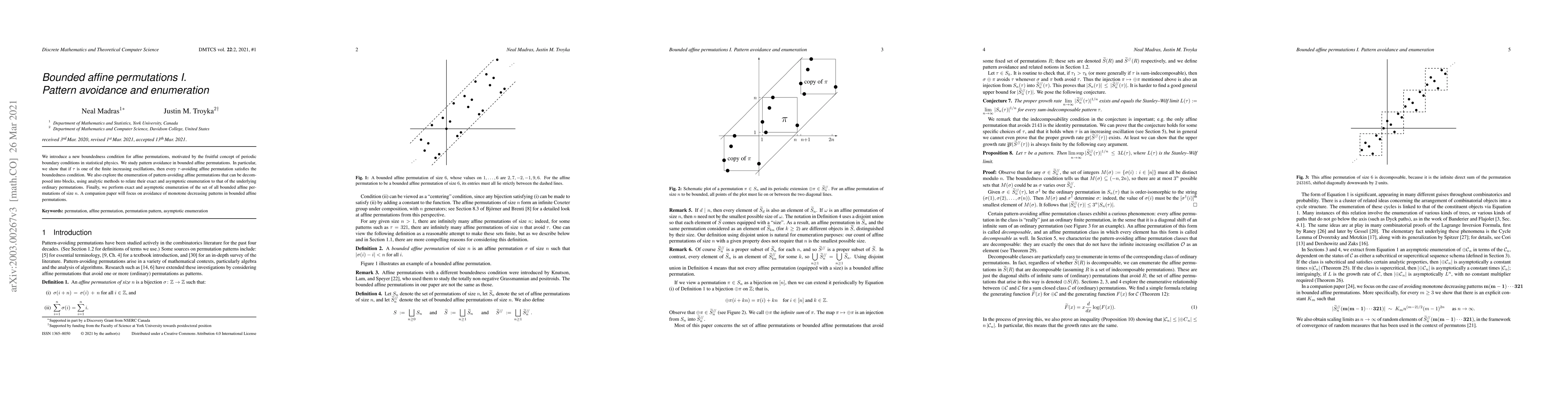 Thumbnail for Bounded affine permutations I. Pattern avoidance and enumeration