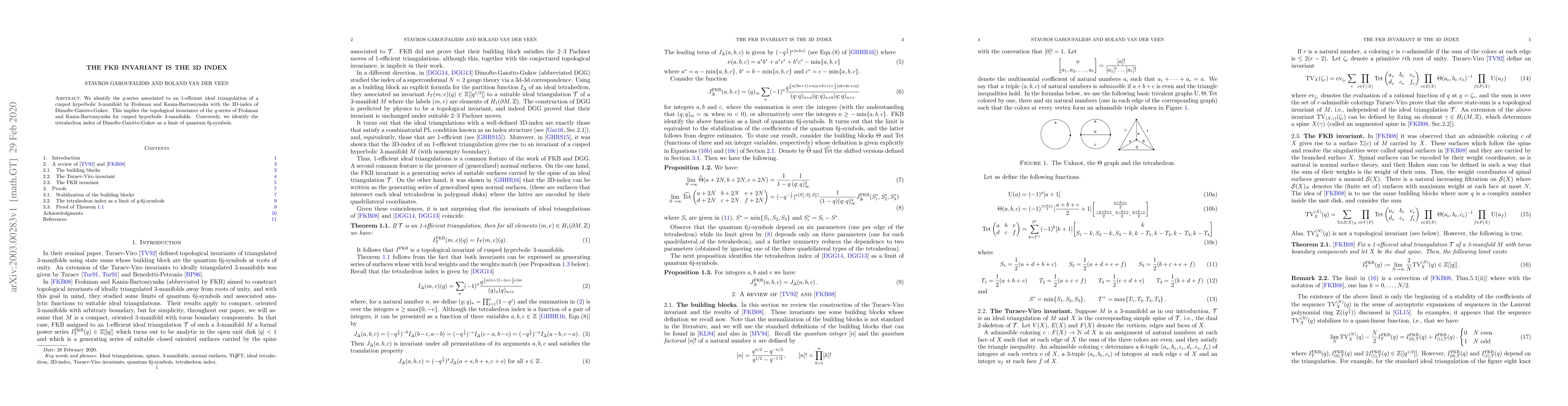 Thumbnail for The FKB invariant is the 3d index