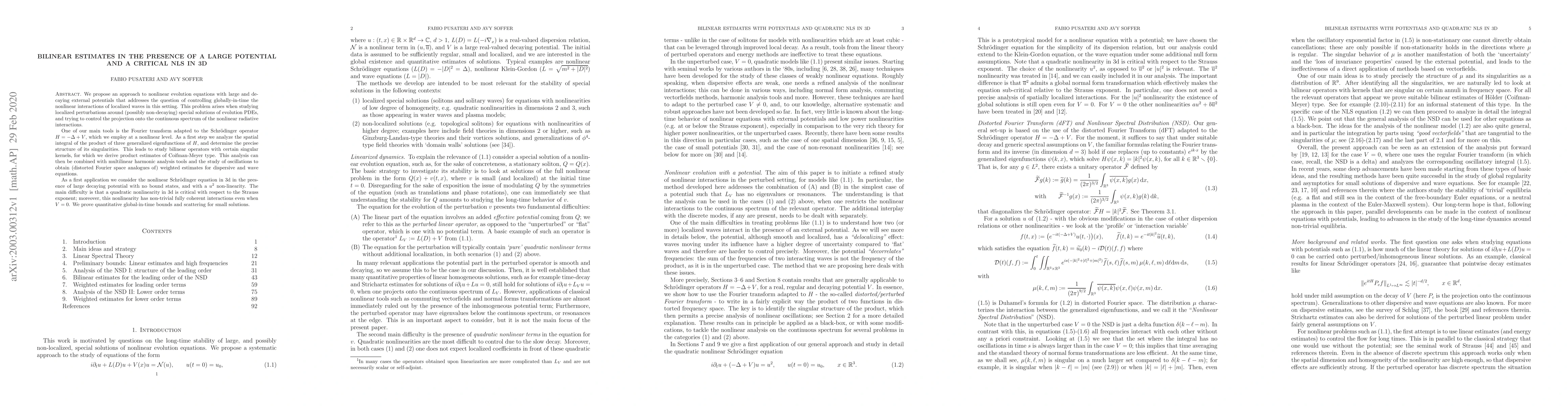 Thumbnail for Bilinear estimates in the presence of a large potential and a critical
  NLS in 3d