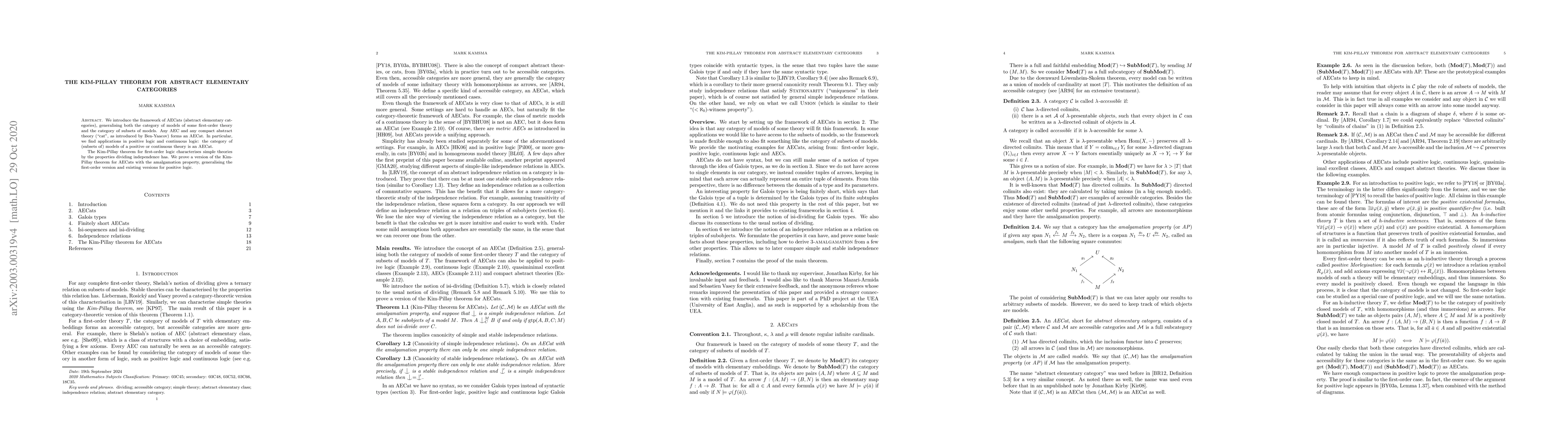 Thumbnail for The Kim-Pillay theorem for Abstract Elementary Categories