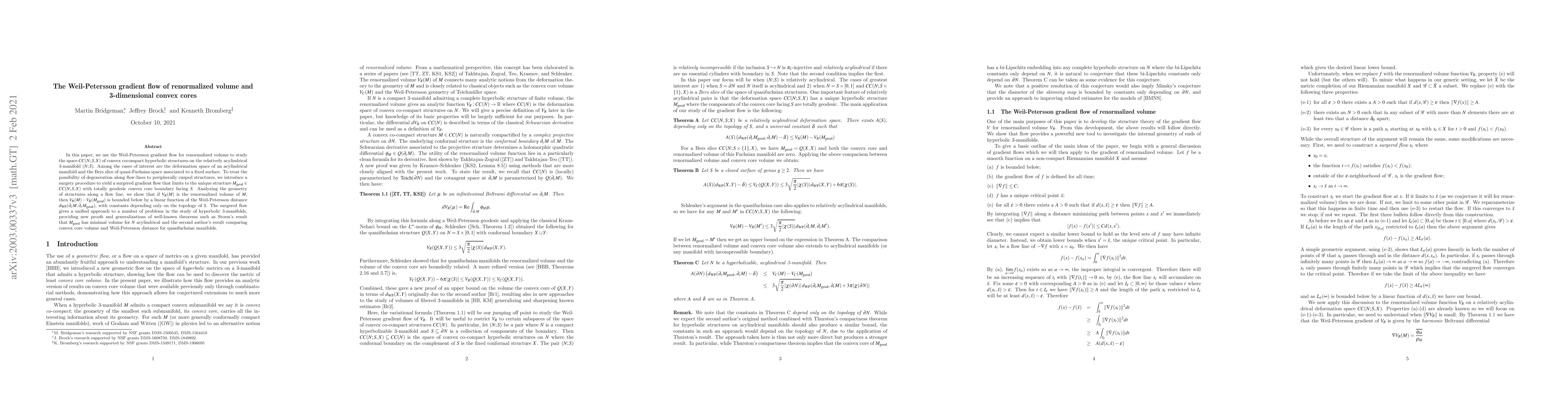 Thumbnail for The Weil-Petersson gradient flow of renormalized volume and
  3-dimensional convex cores