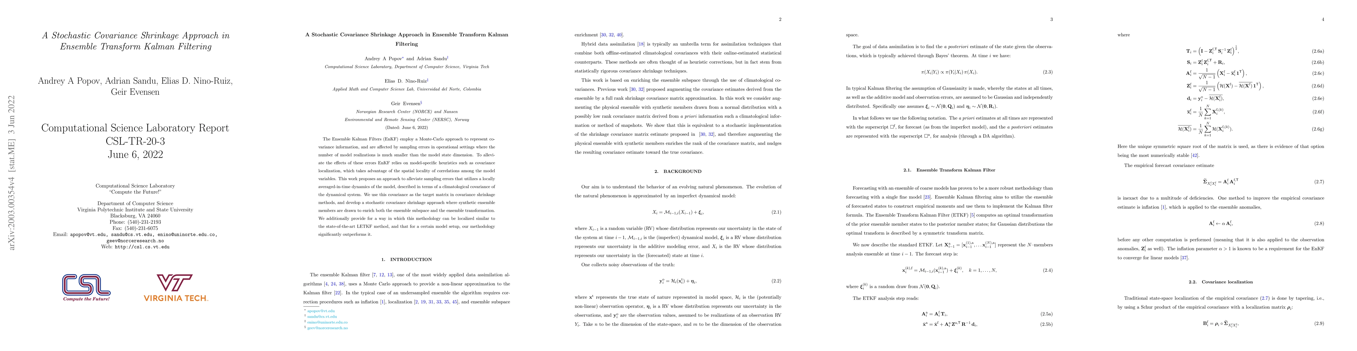 Thumbnail for A Stochastic Covariance Shrinkage Approach in Ensemble Transform Kalman
  Filtering
