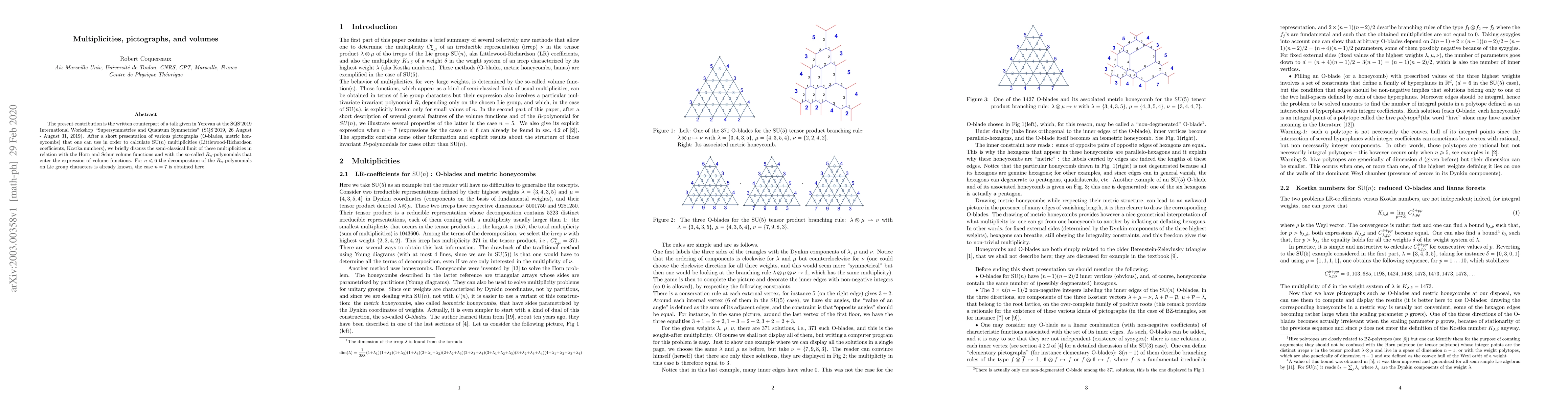 Thumbnail for Multiplicities, pictographs, and volumes