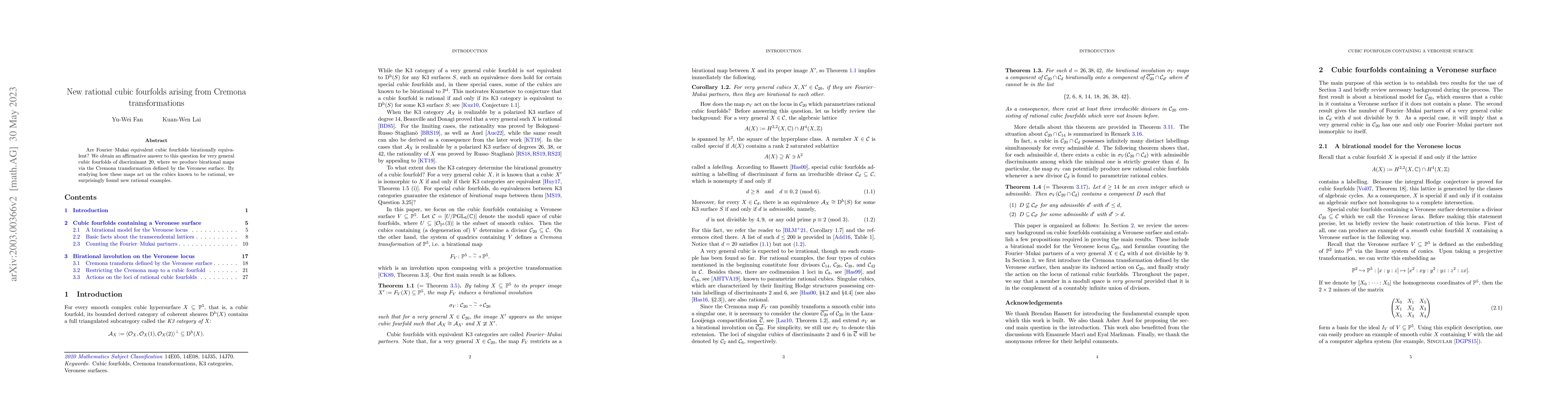 Thumbnail for New rational cubic fourfolds arising from Cremona transformations