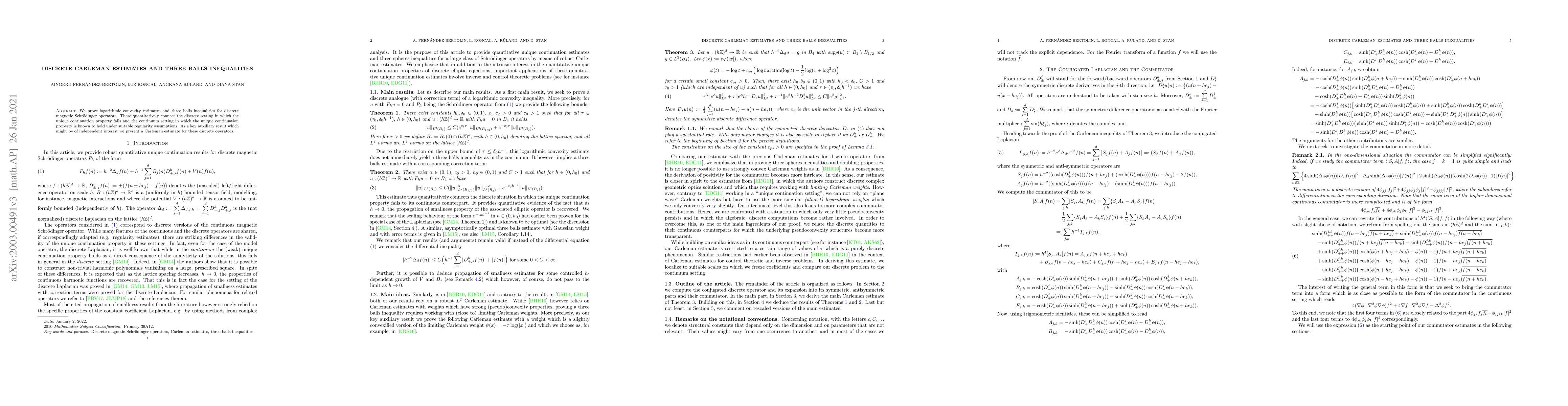 Thumbnail for Discrete Carleman estimates and three balls inequalities