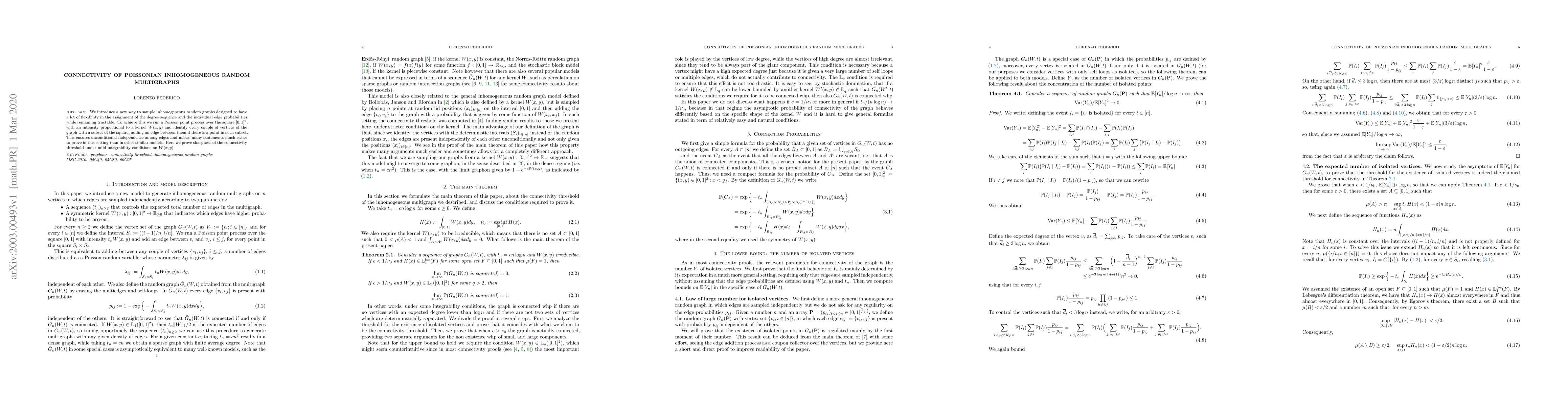 Thumbnail for Connectivity of Poissonian Inhomogeneous random Multigraphs