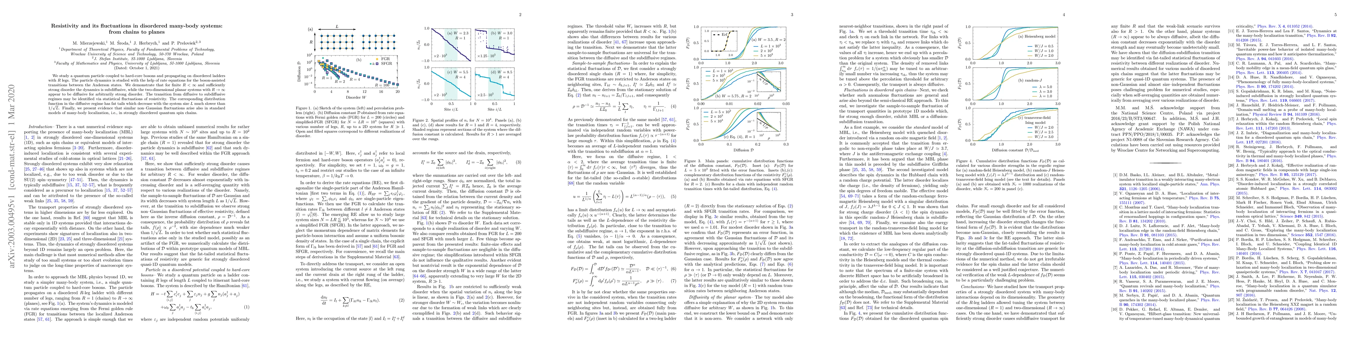 Thumbnail for Resistivity and its fluctuations in disordered many-body systems: from
  chains to planes