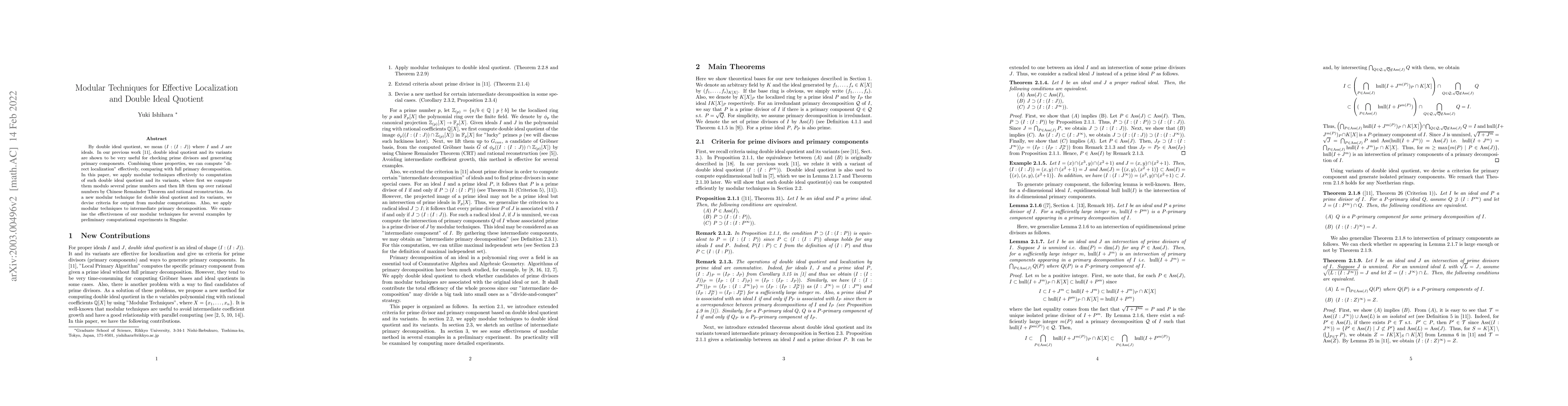 Thumbnail for Modular Techniques for Effective Localization and Double Ideal Quotient