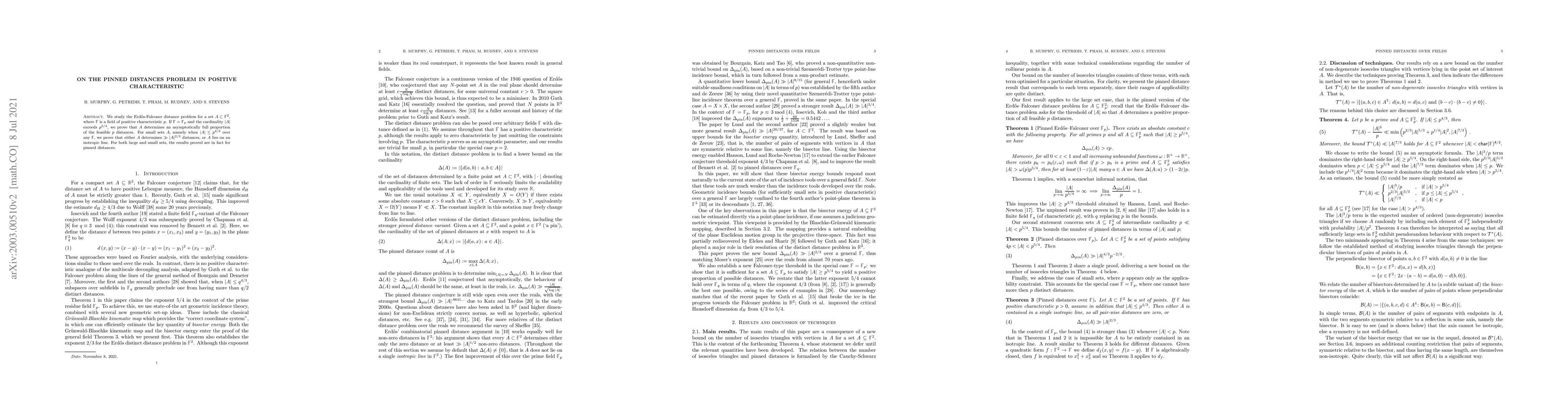 Thumbnail for On the Pinned Distances Problem in Positive Characteristic