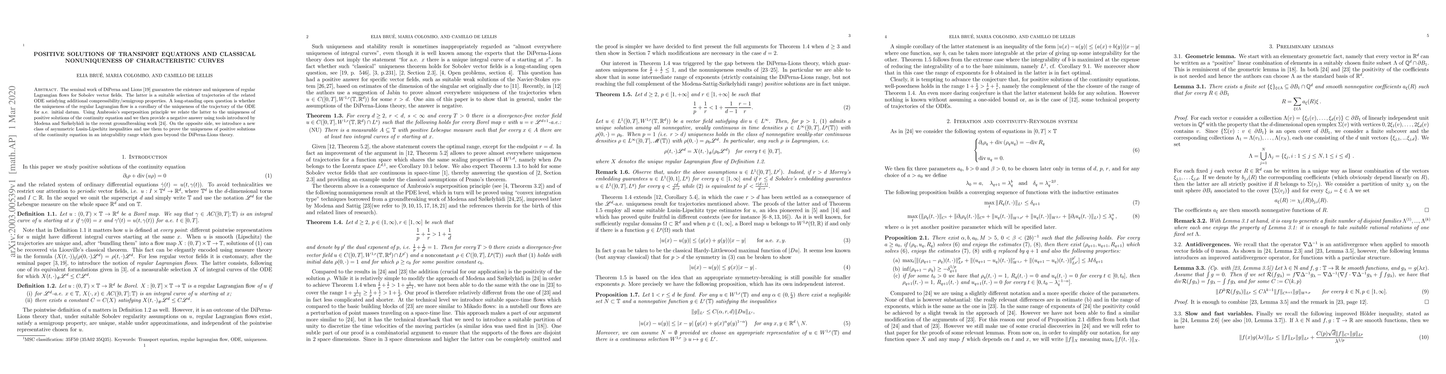 Thumbnail for Positive solutions of transport equations and classical nonuniqueness of
  characteristic curves