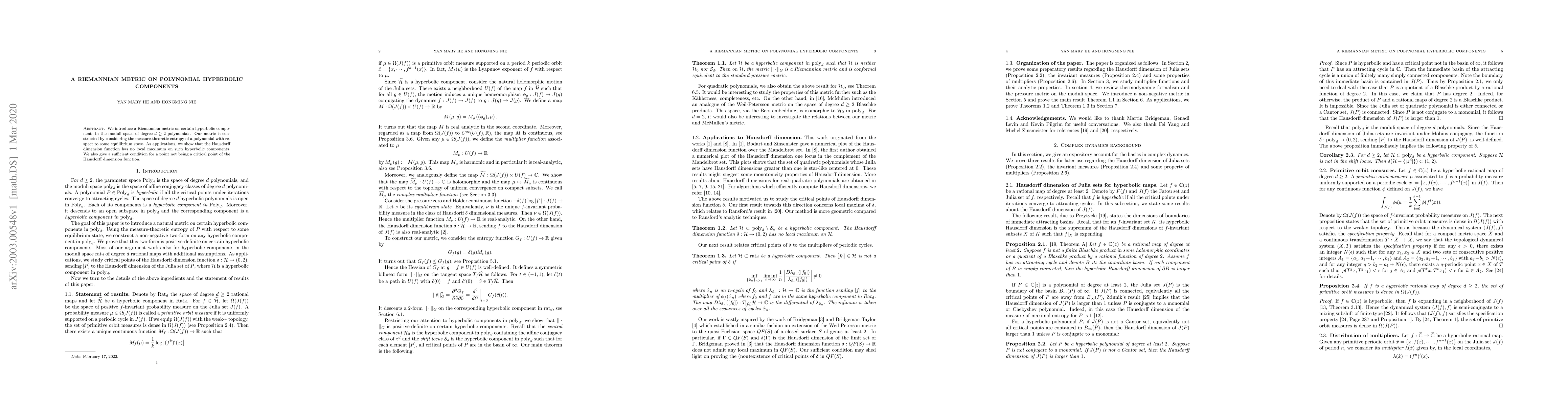 Thumbnail for A Riemannian metric on polynomial hyperbolic components