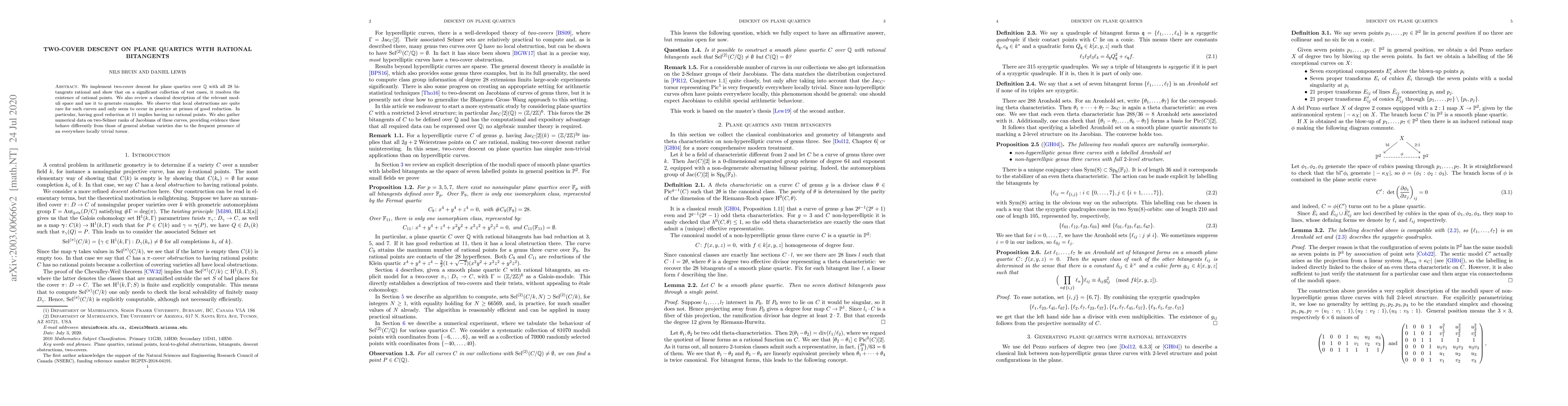 Thumbnail for Two-cover descent on plane quartics with rational bitangents