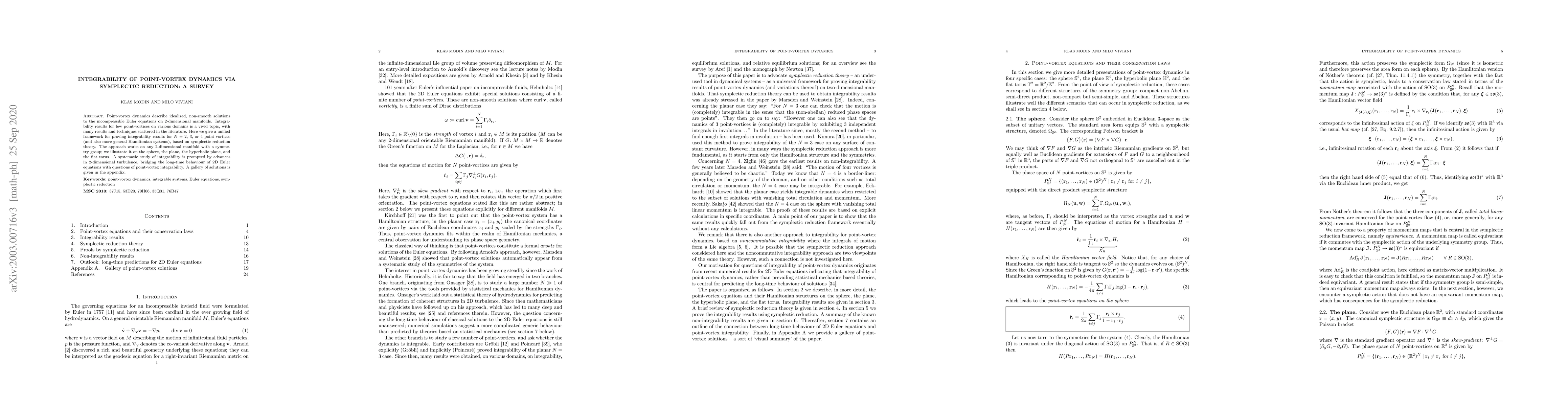 Thumbnail for Integrability of point-vortex dynamics via symplectic reduction: a
  survey