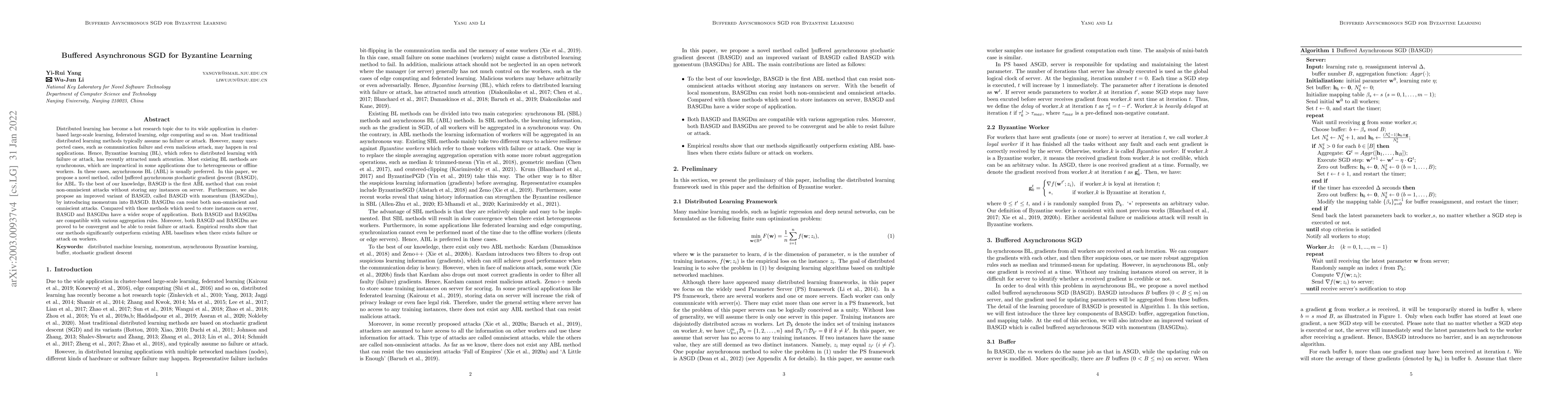 Thumbnail for Buffered Asynchronous SGD for Byzantine Learning