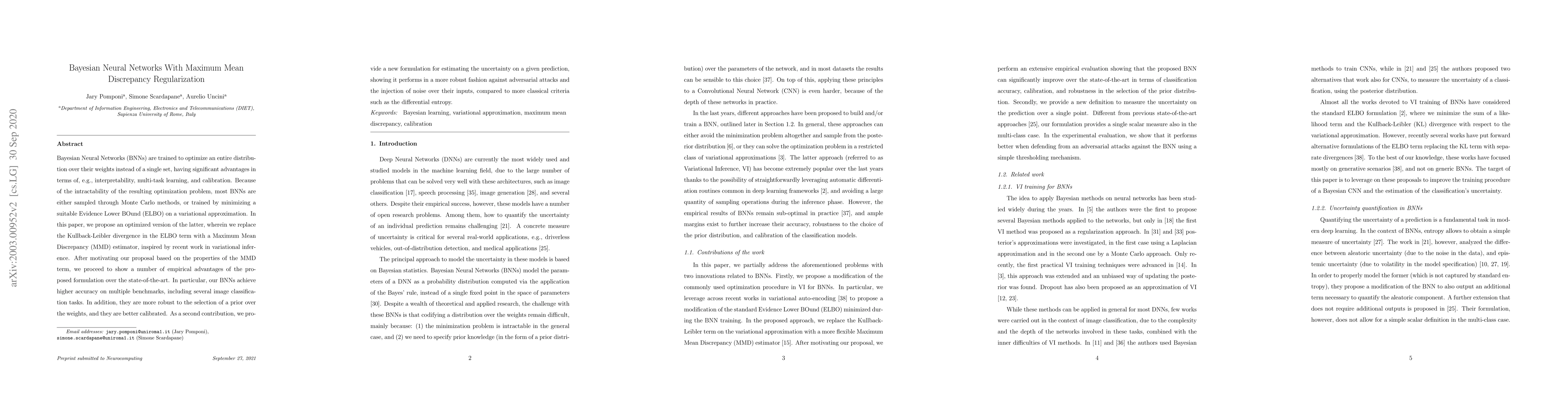 Thumbnail for Bayesian Neural Networks With Maximum Mean Discrepancy Regularization