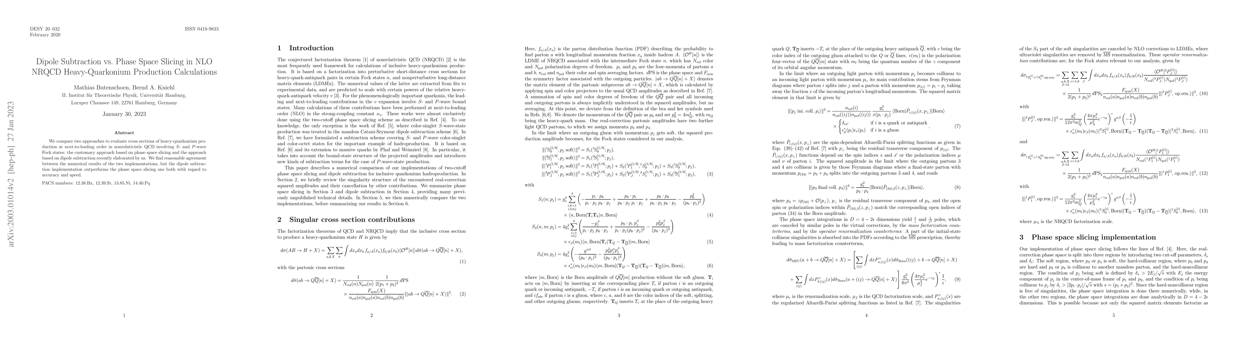 Thumbnail for Dipole Subtraction vs. Phase Space Slicing in NLO NRQCD Heavy-Quarkonium
  Production Calculations