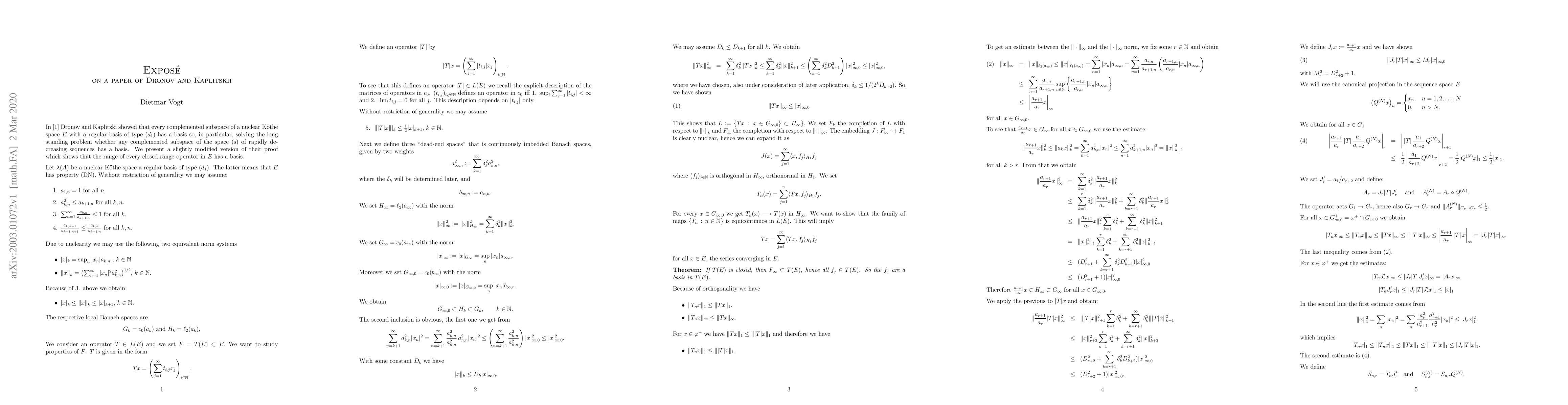 Thumbnail for Expos\'e on a paper of Dronov and Kaplitzkii