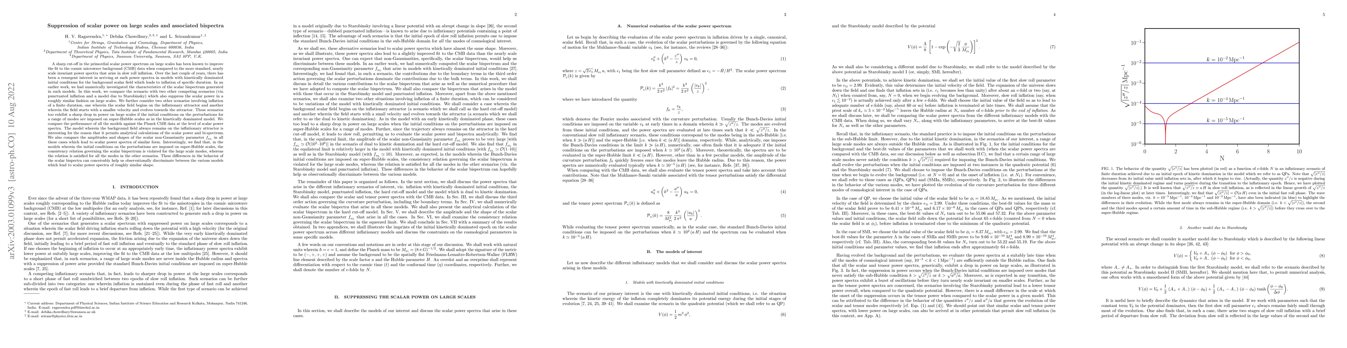 Thumbnail for Suppression of scalar power on large scales and associated bispectra