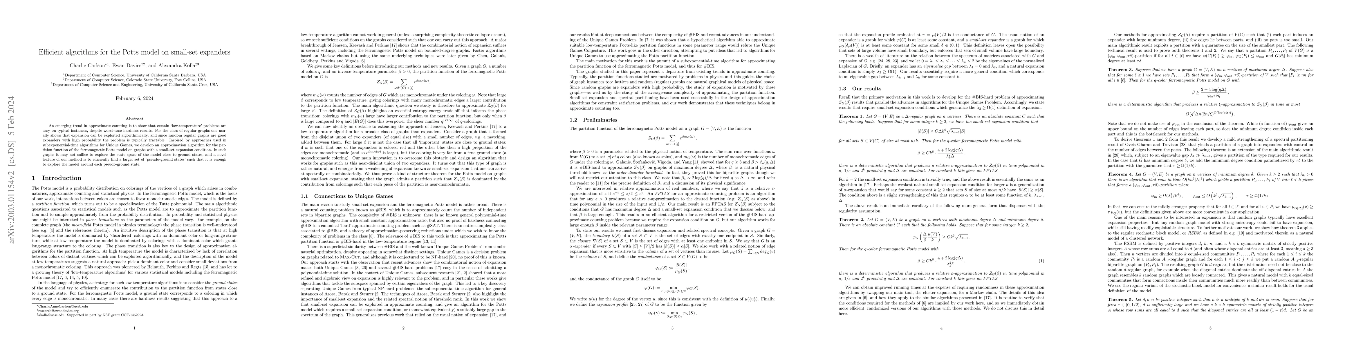 Thumbnail for Efficient algorithms for the Potts model on small-set expanders