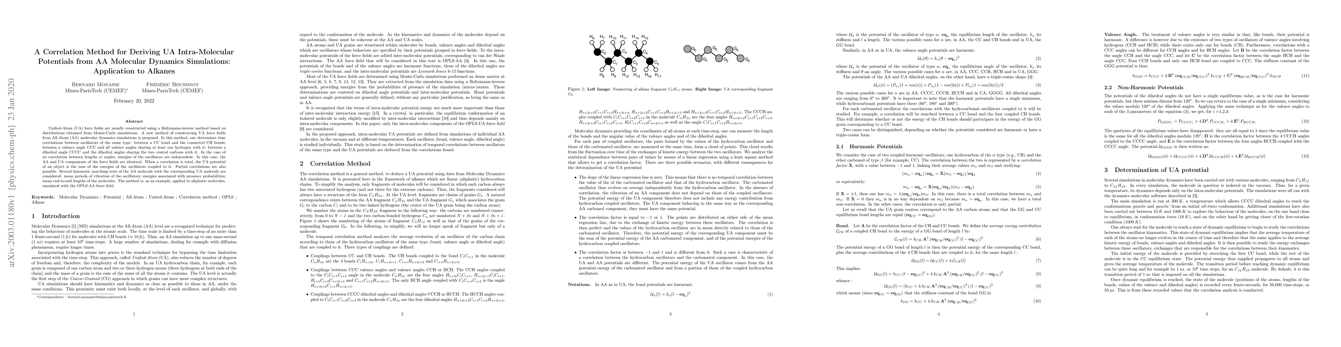 Thumbnail for A Correlation Method for Deriving UA Intra-Molecular Potentials from AA
  Molecular Dynamics Simulations: Application to Alkanes