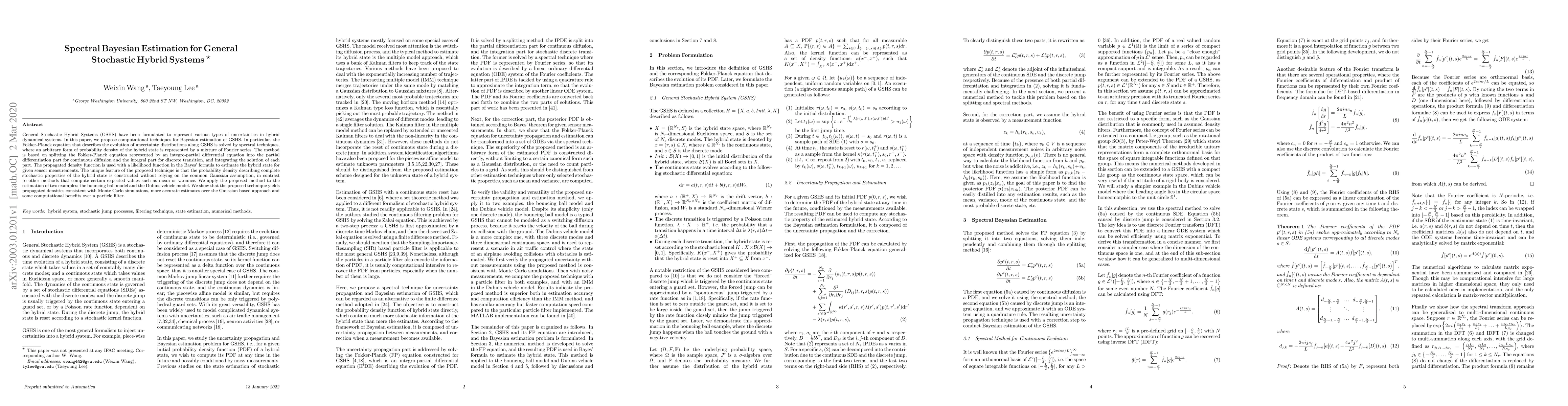 Thumbnail for Spectral Bayesian Estimation for General Stochastic Hybrid Systems