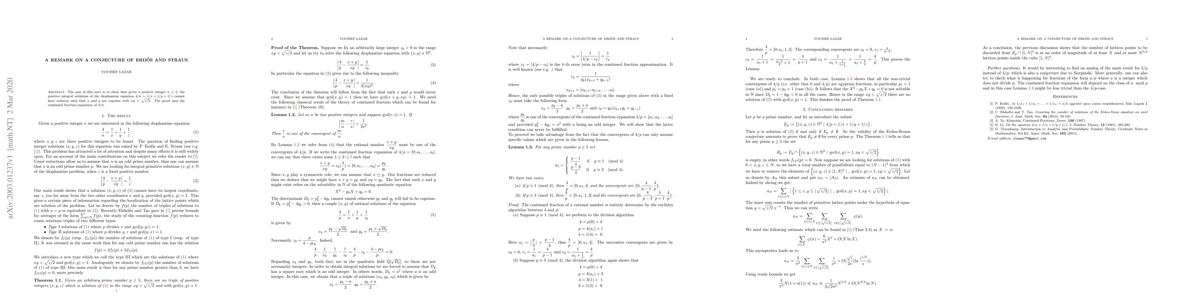 Thumbnail for A remark on a conjecture of Erd\H{o}s and Straus