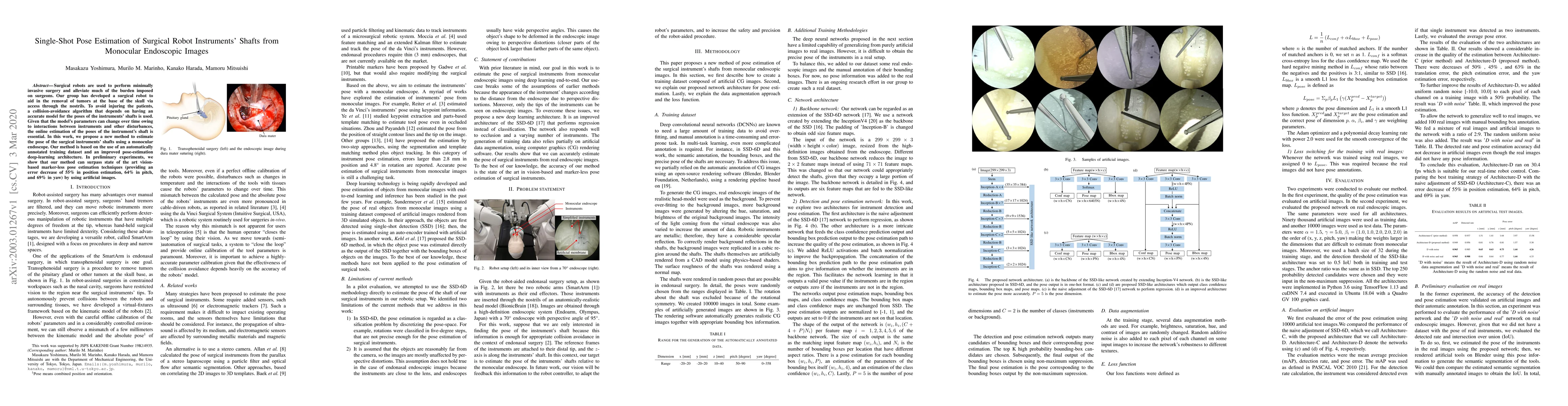 Thumbnail for Single-Shot Pose Estimation of Surgical Robot Instruments' Shafts from
  Monocular Endoscopic Images