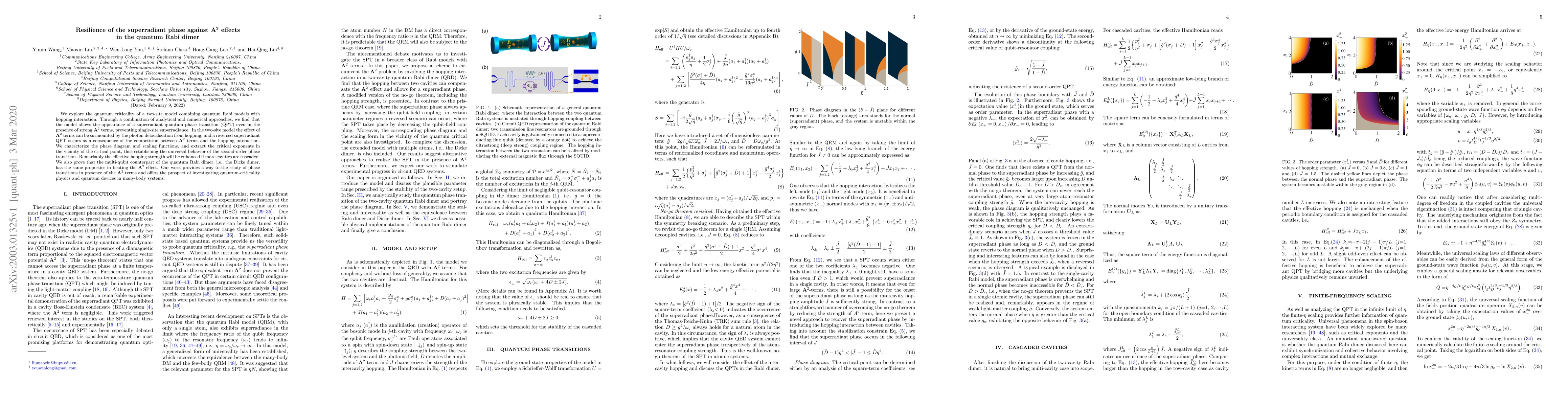 Thumbnail for Resilience of the superradiant phase against $\mathbf {A^2}$ effects in
  the quantum Rabi dimer