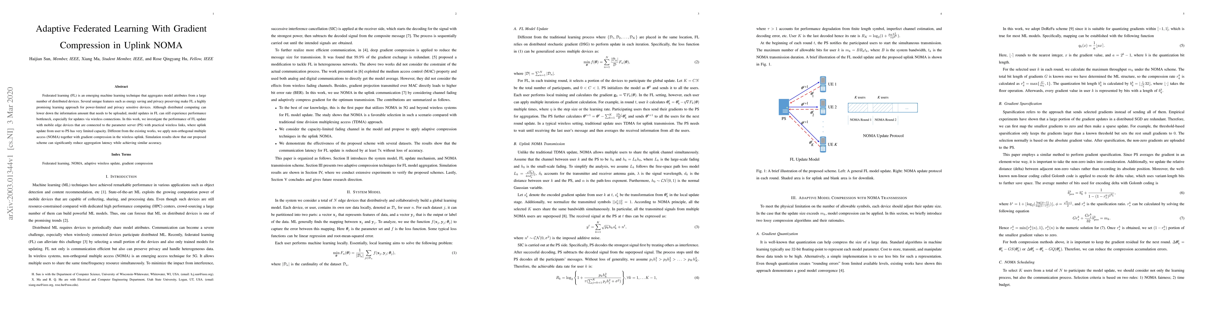 Thumbnail for Adaptive Federated Learning With Gradient Compression in Uplink NOMA