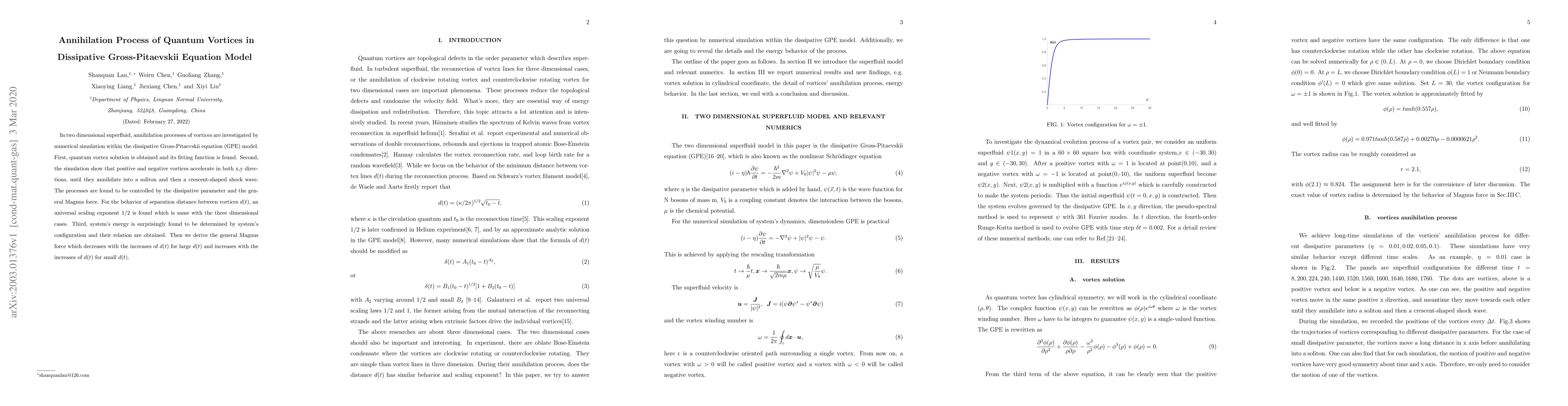 Thumbnail for Annihilation Process of Quantum Vortices in Dissipative Gross-Pitaevskii
  Equation Model